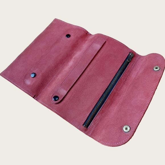 🌼4/$30 Vintage Burnt Red Leather Travel Jewelry Storage Pouch - Picture 5 of 7